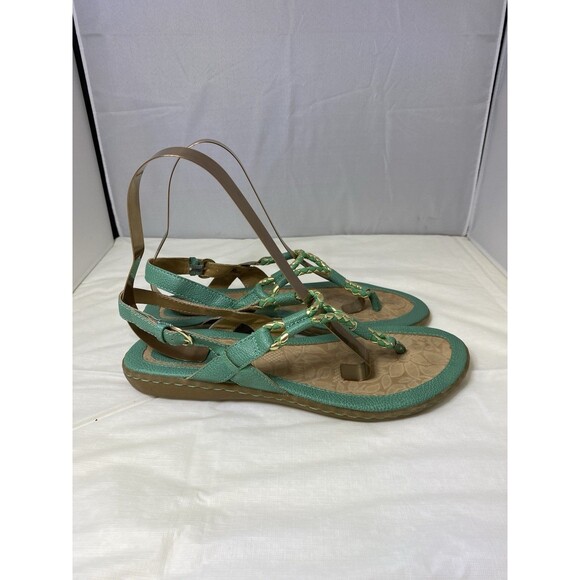 BOC Born Concept Womens 9M Thong Slingback Sandal Teal Leather Gold Metallic - Picture 2 of 7